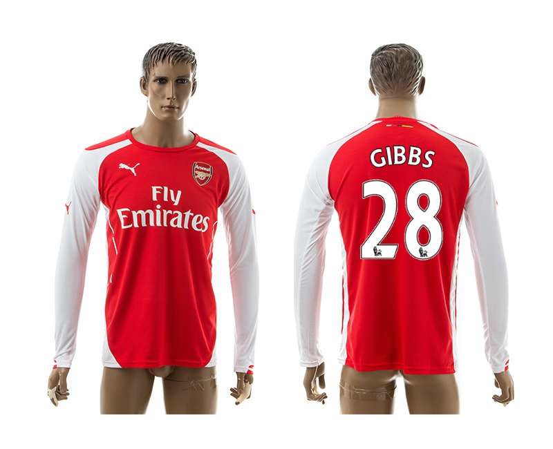 2014-15 Arsenal 28 Gibbs Home Long Sleeve Thailand Jerseys