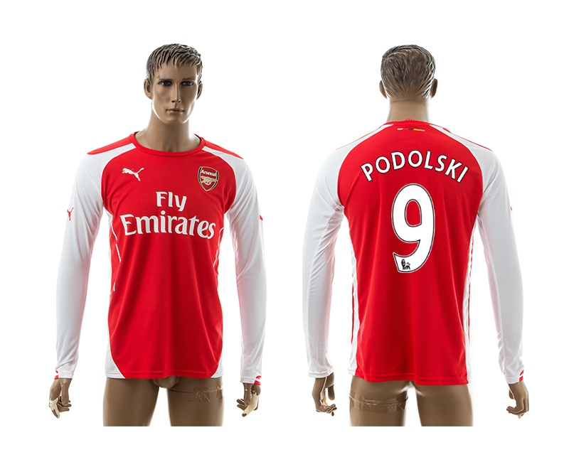 2014-15 Arsenal 9 Podolski Home Long Sleeve Thailand Jerseys