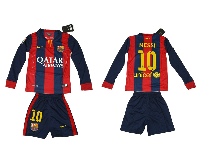 2014-15 Barcelona 10 Messi Home Long Sleeve Youth Jerseys