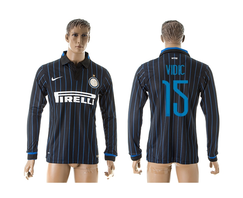 2014-15 Inter Milan 15 Vidic Home Long Sleeve Thailand Jerseys
