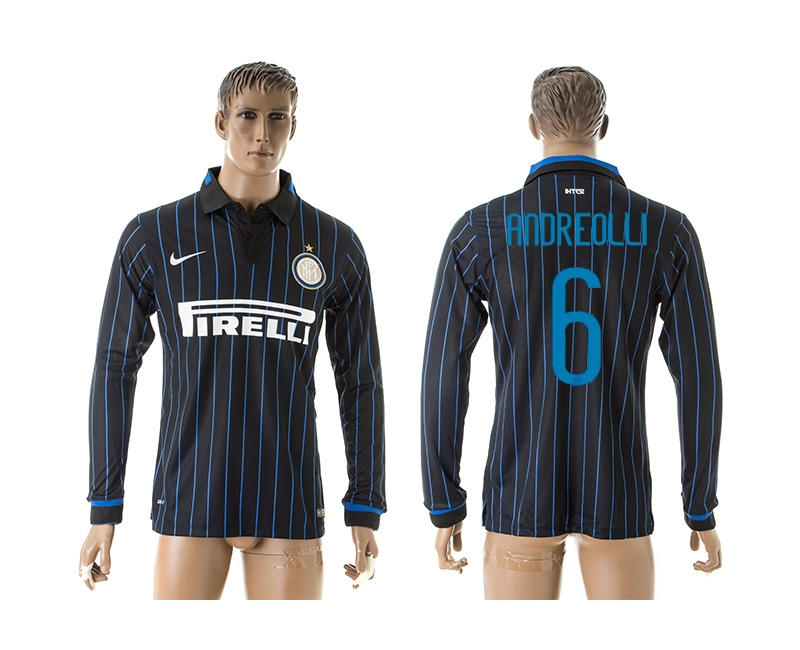 2014-15 Inter Milan 6 Andreolli Home Long Sleeve Thailand Jerseys