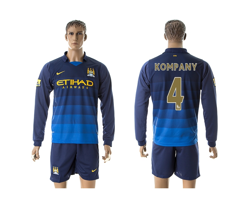 2014-15 Manchester City 4 Kompany Away Long Sleeve Jerseys