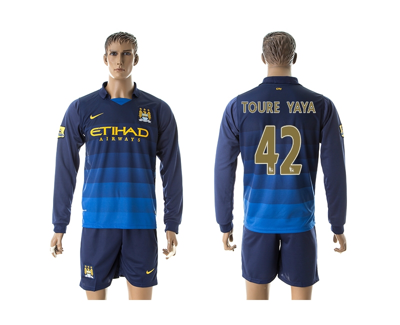 2014-15 Manchester City 42 Toure Yaya Away Long Sleeve Jerseys