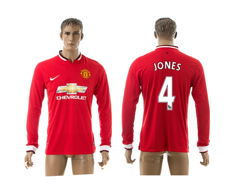 2014-15 Manchester United 4 Jones Home Long Sleeve Thailand Jerseys