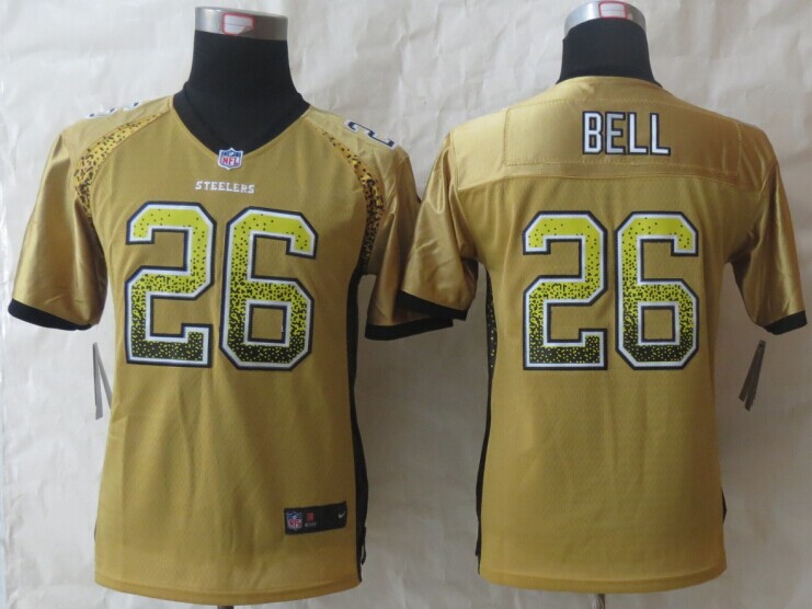 Nike Steelers 26 Bell Drift Fashion Gold Youth Jerseys