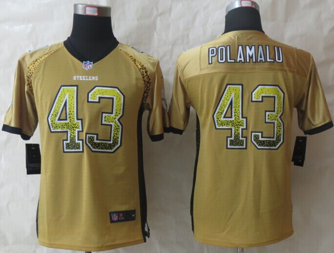 Nike Steelers 43 Polamalu Drift Fashion Gold Youth Jerseys - Click Image to Close