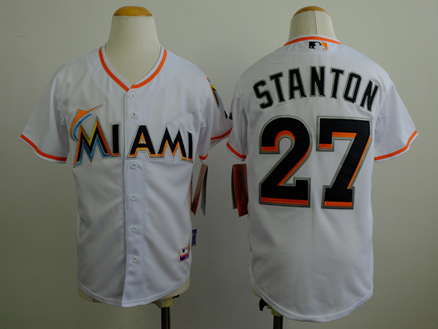 Marlins 27 Stanton White Youth Jersey - Click Image to Close