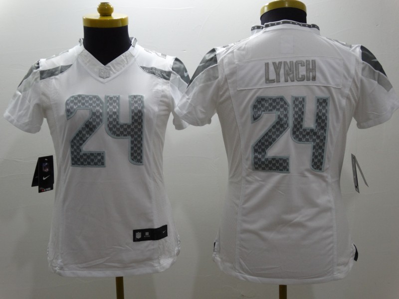 Nike Seahawks 24 Lynch White Platinum Women Limited Jerseys