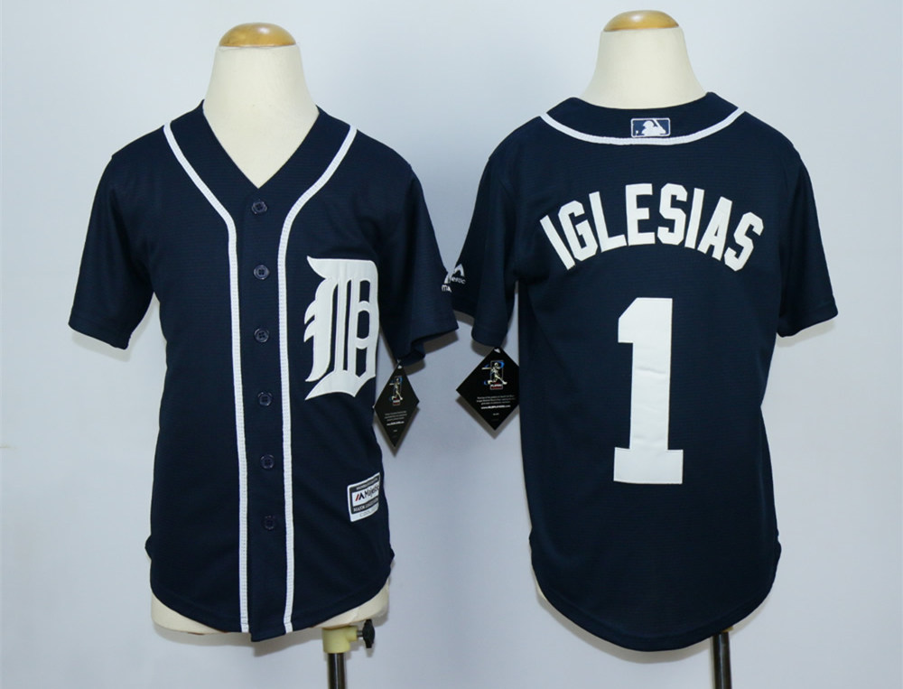Tigers 1 Jose Iglesias Blue Youth New Cool Base Jersey - Click Image to Close