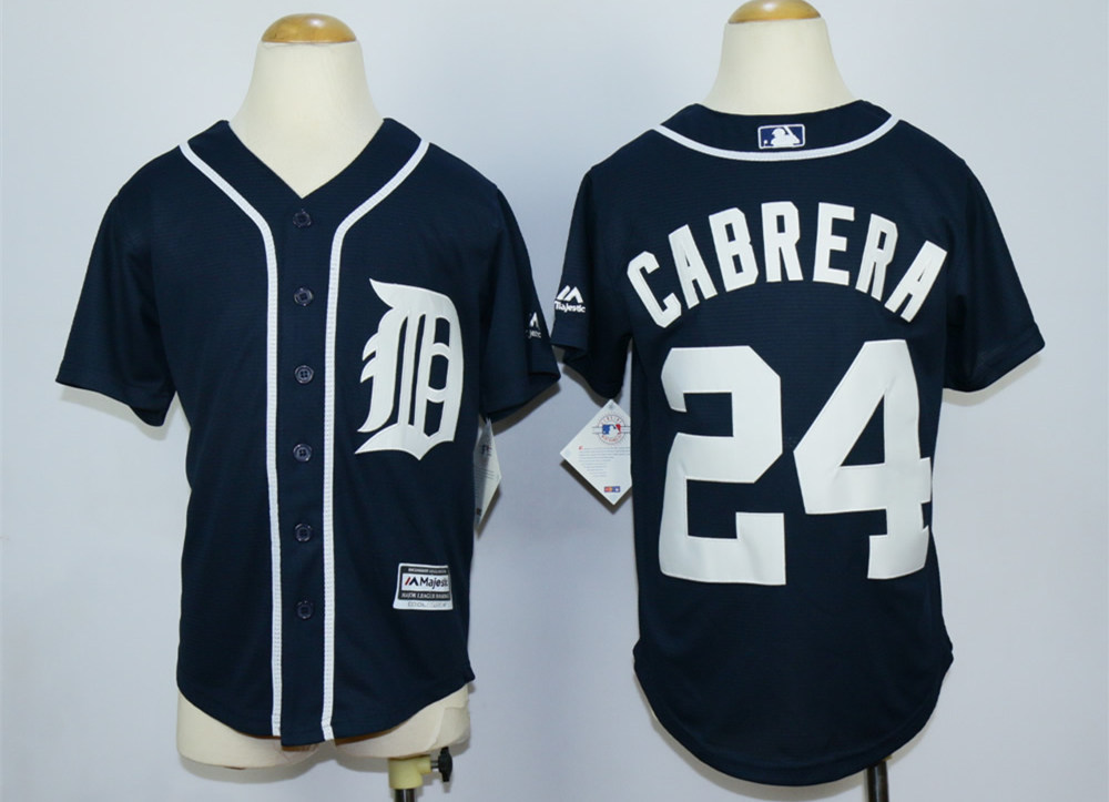 Tigers 24 Miguel Cabrera Blue Youth New Cool Base Jersey