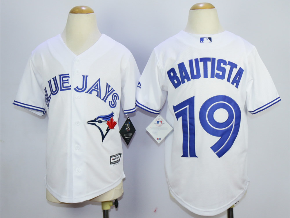 Blue Jays 19 Jose Bautista White Youth New Cool Base Jersey - Click Image to Close