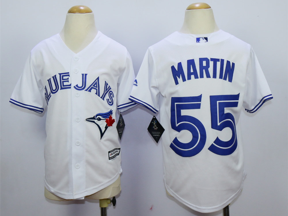 Blue Jays 55 Russell Martin White Youth New Cool Base Jersey - Click Image to Close