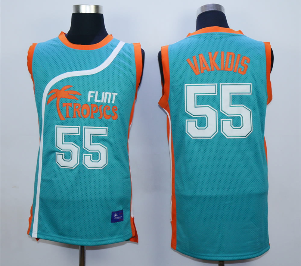 Flint Tropics 55 Vakidis Teal Semi Pro Movie Stitched Basketball Jersey