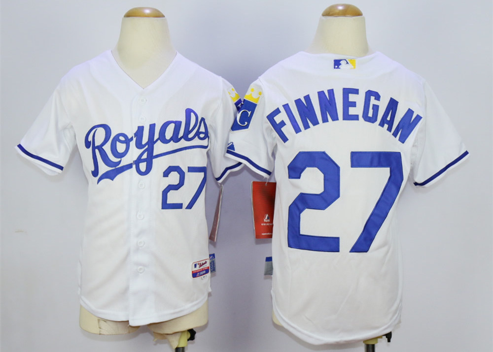 Royals 27 Brandon Finnegan White Youth Cool Base Jersey - Click Image to Close
