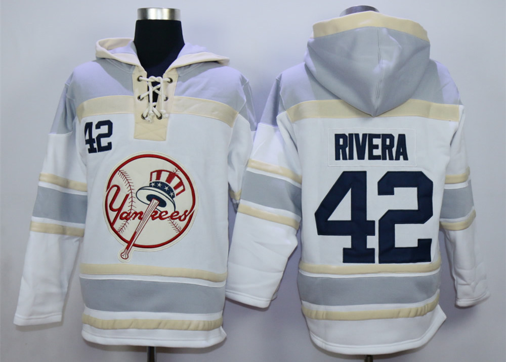 Yankees 42 Mariano Rivera White All Stitched Hooded Sweatshirt