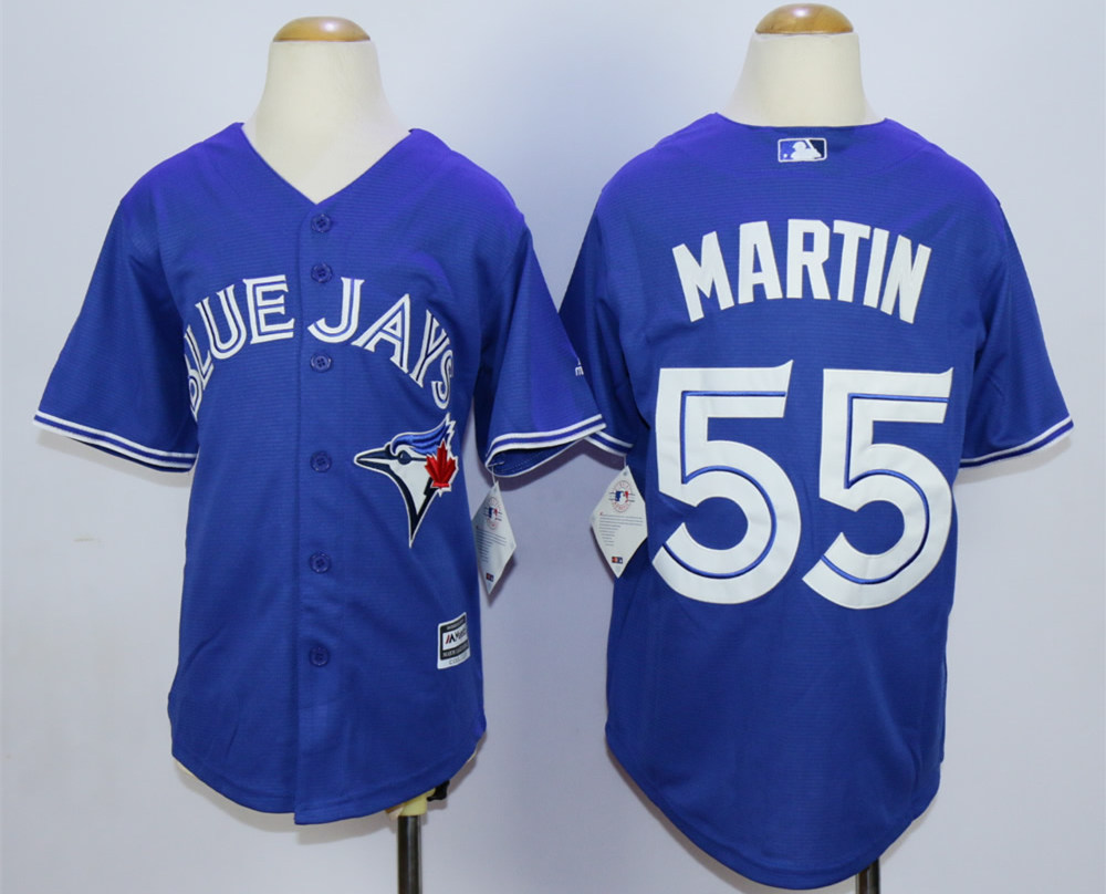 Blue Jays 55 Russell Martin Blue Youth New Cool Base Jersey - Click Image to Close