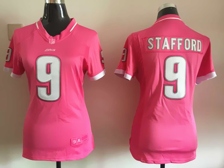 Nike Lions 9 Matthew Stafford Pink Bubble Gum Women Game Jersey - Click Image to Close
