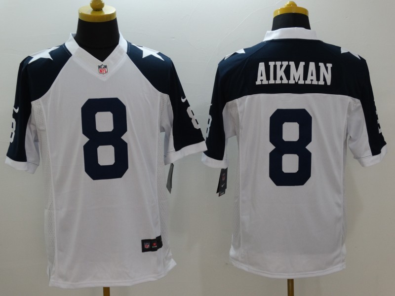Nike Cowboys 8 Troy Aikman White Throwback Limited Jersey