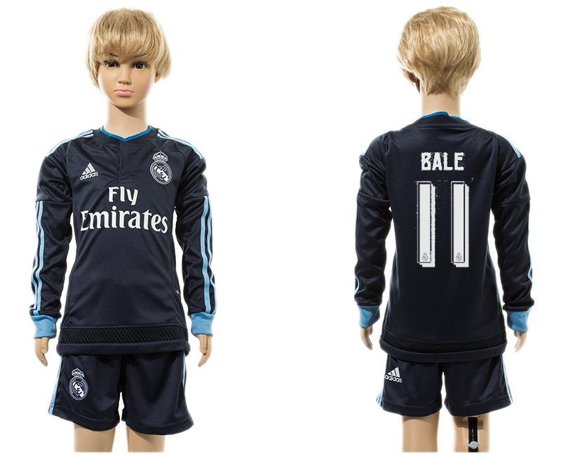 2015-16 Real Madrid 11 BALE Third Away Long Sleeve Youth Jersey