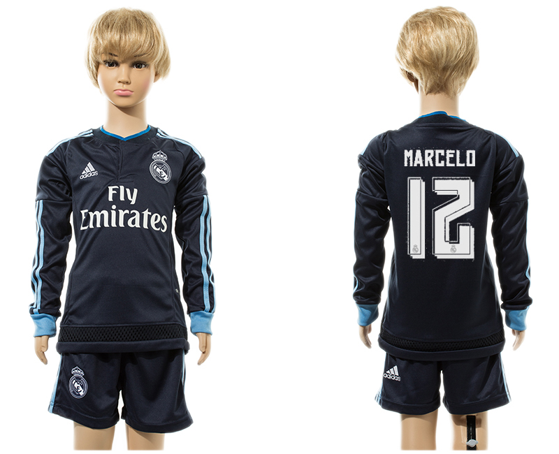 2015-16 Real Madrid 12 MARCELO Third Away Long Sleeve Youth Jersey