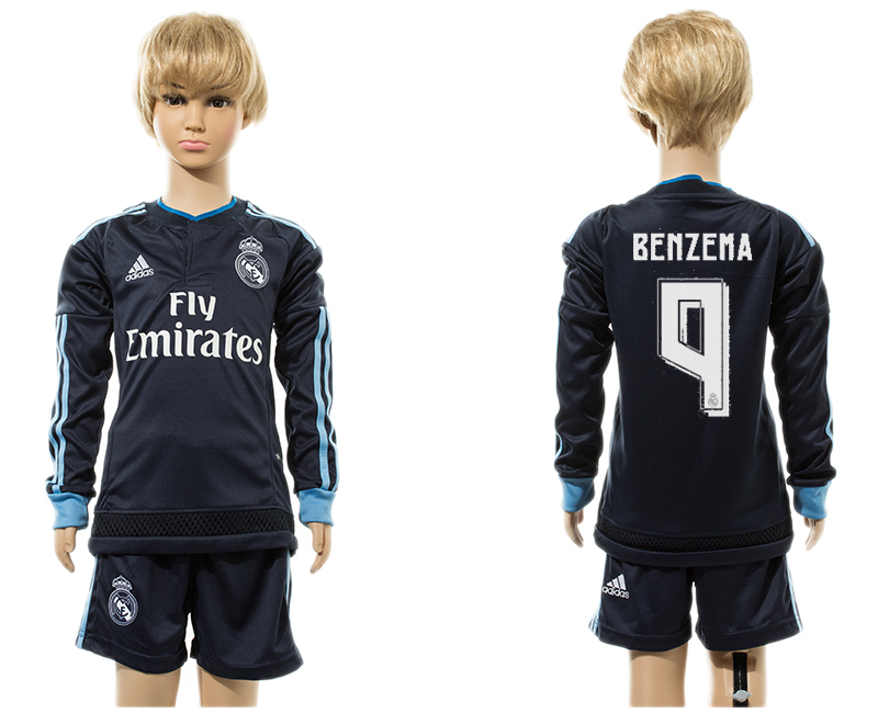 2015-16 Real Madrid 9 BENZEMA Third Away Long Sleeve Youth Jersey
