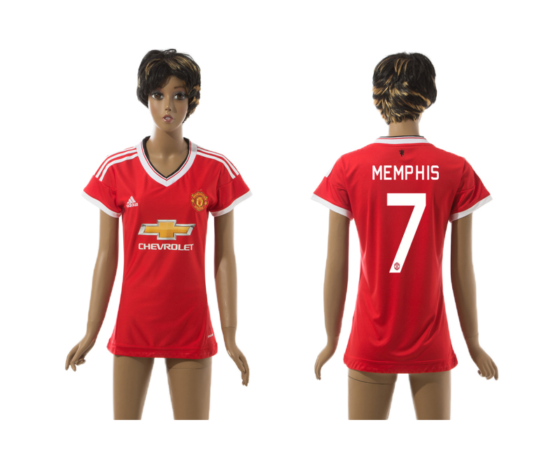 2015-16 Manchster United 7 MEMPHIS UEFA Champions League Home Women Jersey