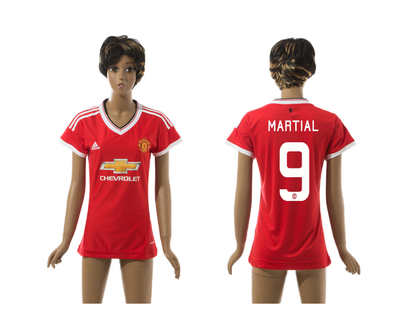 2015-16 Manchster United 9 MARTIAL UEFA Champions League Home Women Jersey