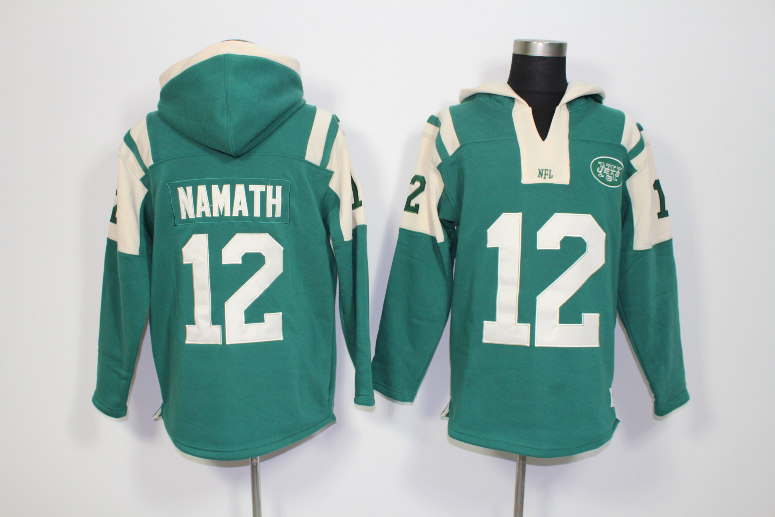 Nike Jets 12 Joe Namath Green All Stitched Hooded Sweatshirt