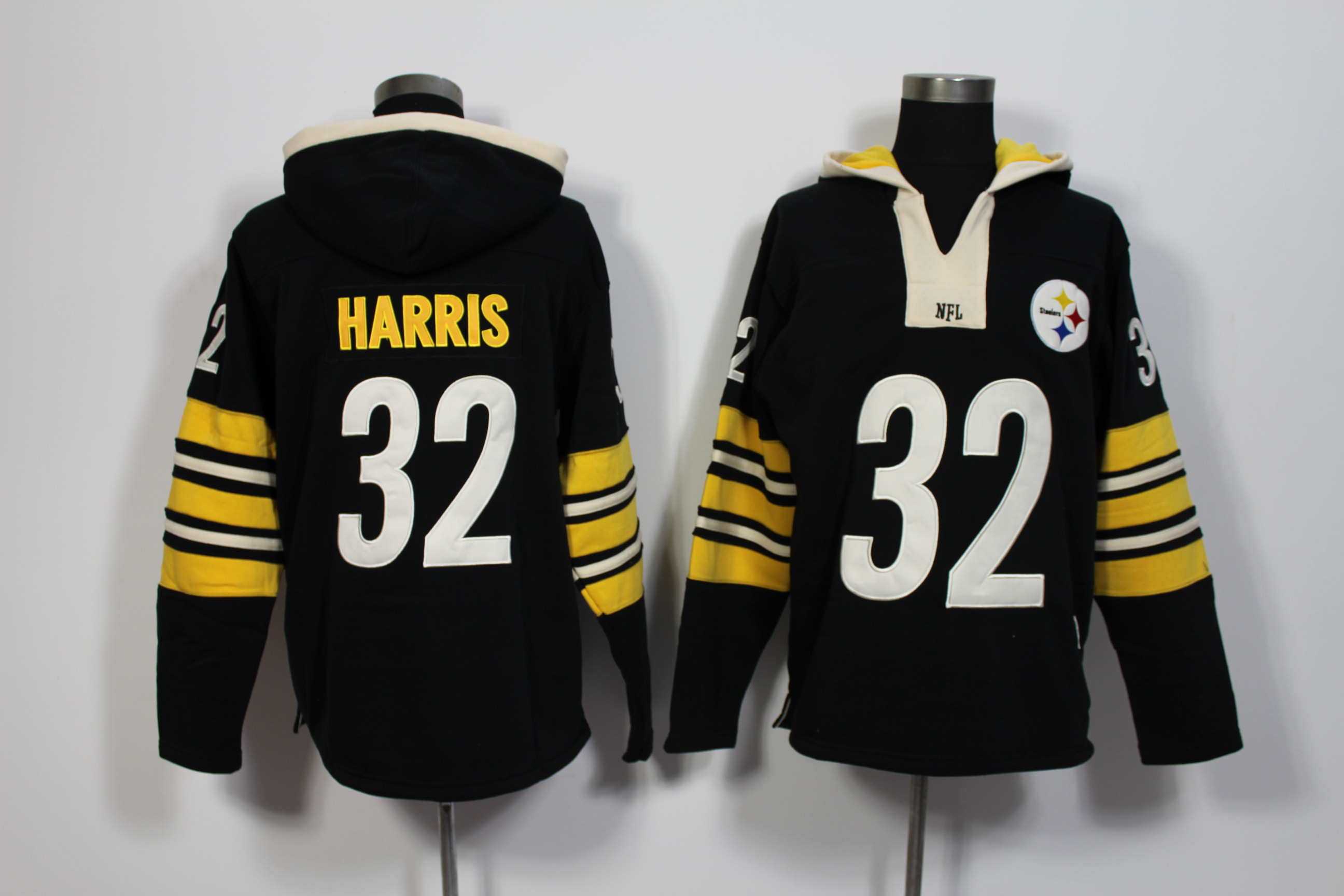 Nike Steelers 32 Franco Harris Black Throwback All Stitched Hooded Sweatshirt