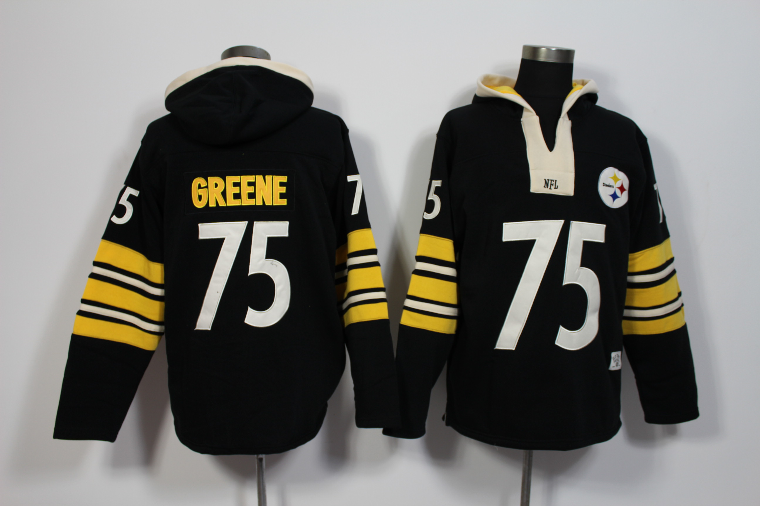 Nike Steelers 75 Joe Greene Black Throwback All Stitched Hooded Sweatshirt