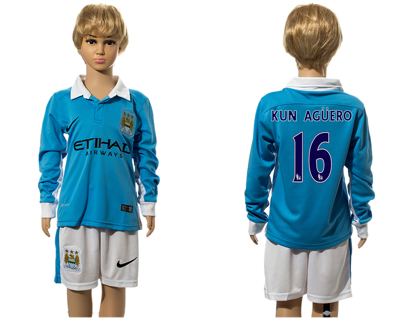 2015-16 Manchester City 16 KUN AGUERO Home Youth Jersey