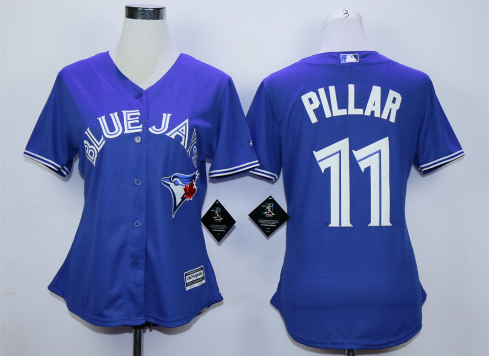 Blue Jays 11 Kevin Pillar Blue Women New Cool Base Jersey - Click Image to Close