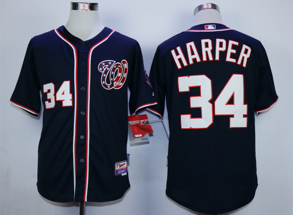 Nationals 34 Bryce Harper Dark Blue Cool Base Jersey - Click Image to Close