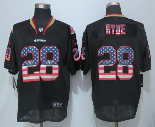 Nike 49ers 28 Carlos Hyde USA Flag Fashion Black Elite Jersey