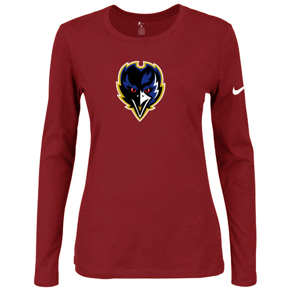 Nike Baltimore Ravens Red Long Sleeve Women T Shirt02