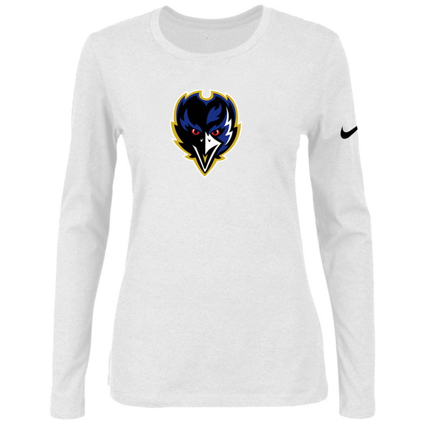 Nike Baltimore Ravens White Long Sleeve Women T Shirt02
