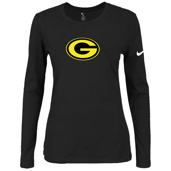 Nike Green Bay Packers Black Long Sleeve Women T Shirt02