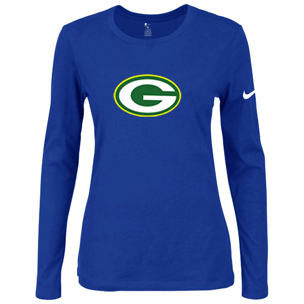 Nike Green Bay Packers Blue Long Sleeve Women T Shirt - Click Image to Close