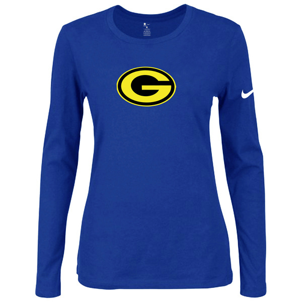 Nike Green Bay Packers Blue Long Sleeve Women T Shirt02 - Click Image to Close