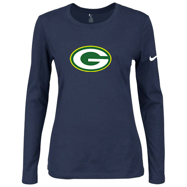 Nike Green Bay Packers D.Blue Long Sleeve Women T Shirt - Click Image to Close