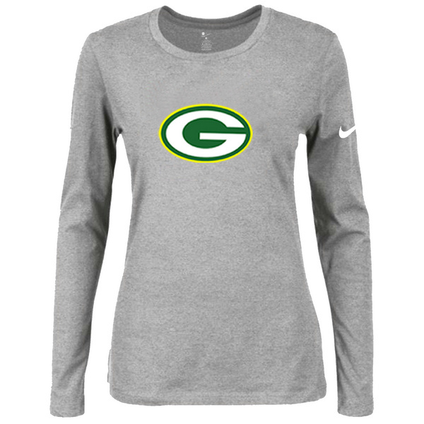 Nike Green Bay Packers Grey Long Sleeve Women T Shirt - Click Image to Close