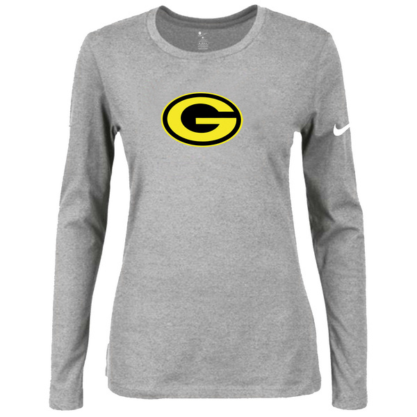 Nike Green Bay Packers Grey Long Sleeve Women T Shirt02 - Click Image to Close