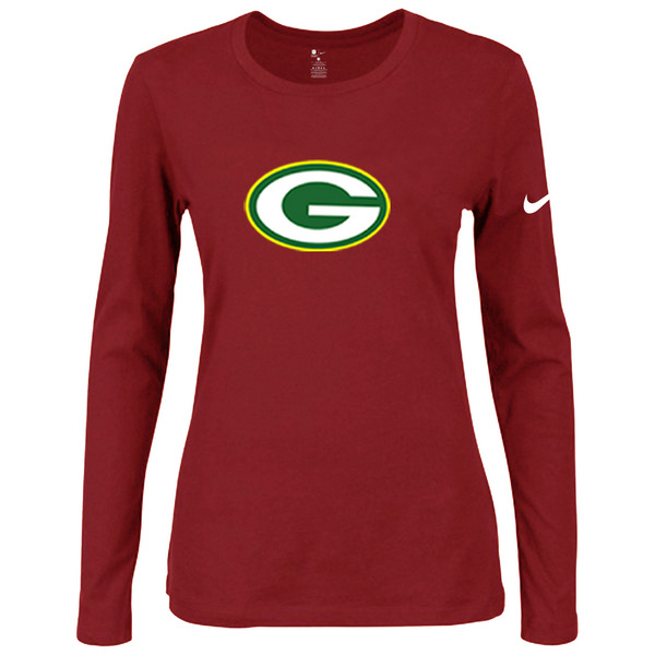 Nike Green Bay Packers Red Long Sleeve Women T Shirt