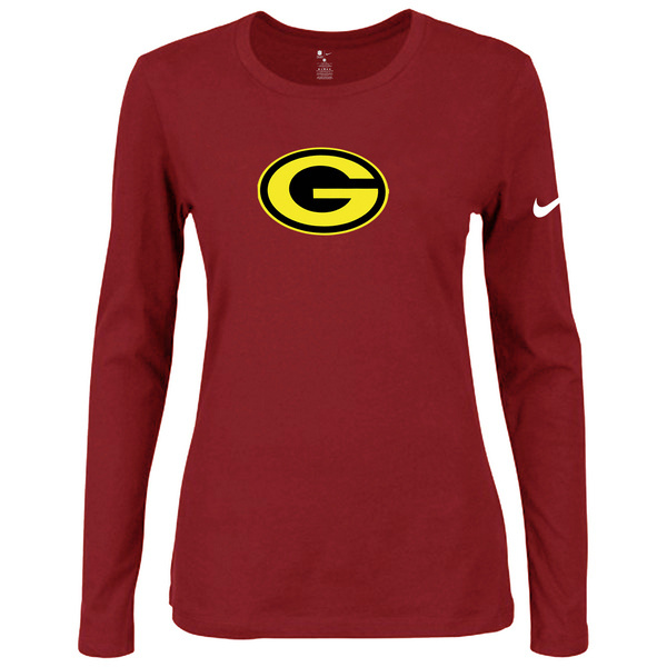 Nike Green Bay Packers Red Long Sleeve Women T Shirt02 - Click Image to Close