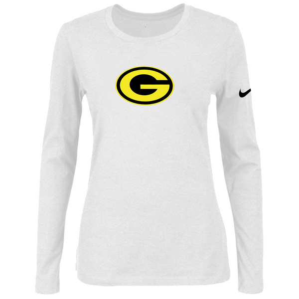 Nike Green Bay Packers White Long Sleeve Women T Shirt02 - Click Image to Close