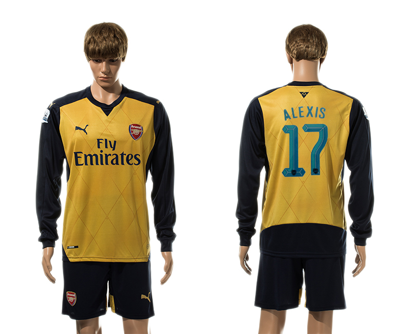 2015-16 Arsenal 17 ALEXIS Champions League Away Long Sleeve Jersey