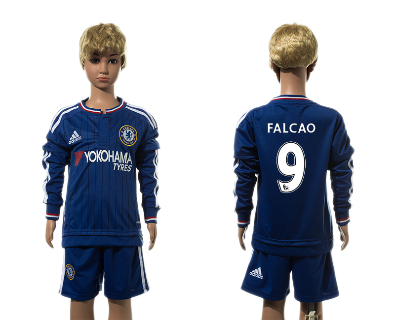 2015-16 Chelsea 9 FALCAO Home Long Sleeve Youth Jersey