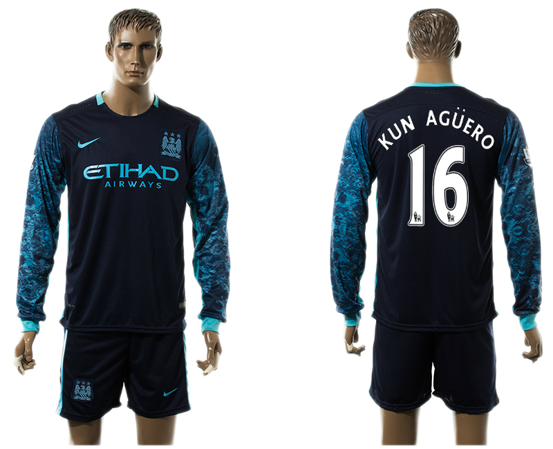 2015-16 Manchster City 16 KUN AGUERO Away Long Sleeve Jersey 2015-16 Manchster City 16 KUN AGUERO Away Long Sleeve Jersey