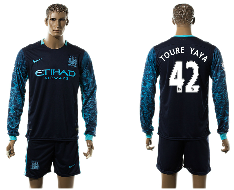 2015-16 Manchster City 42 TOURE YAYA Away Long Sleeve Jersey
