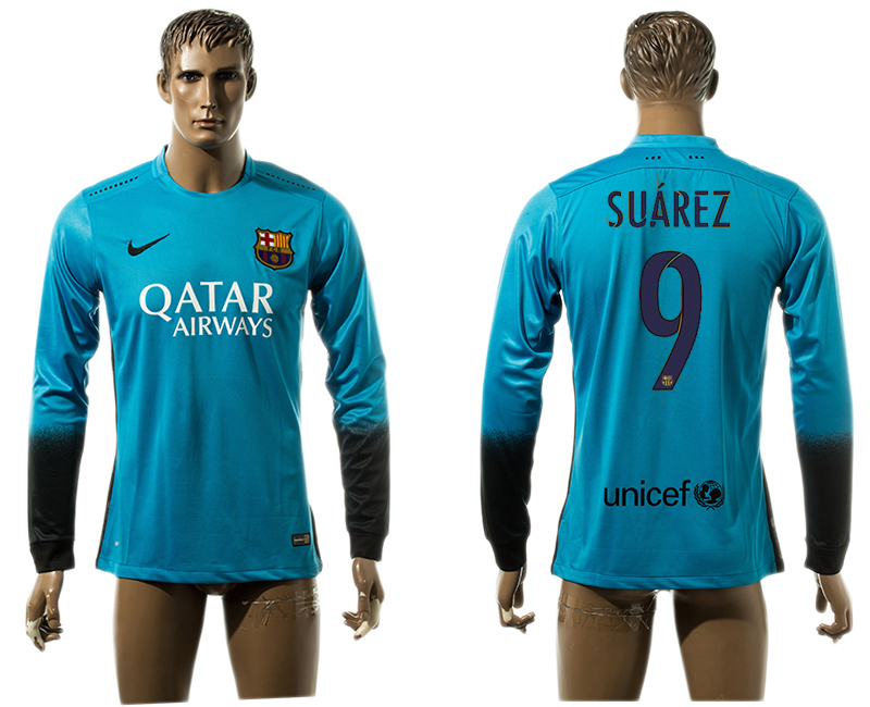 2015-16 Barcelona 9 SUAREZ Third Away Long Sleeve Thailand Jersey